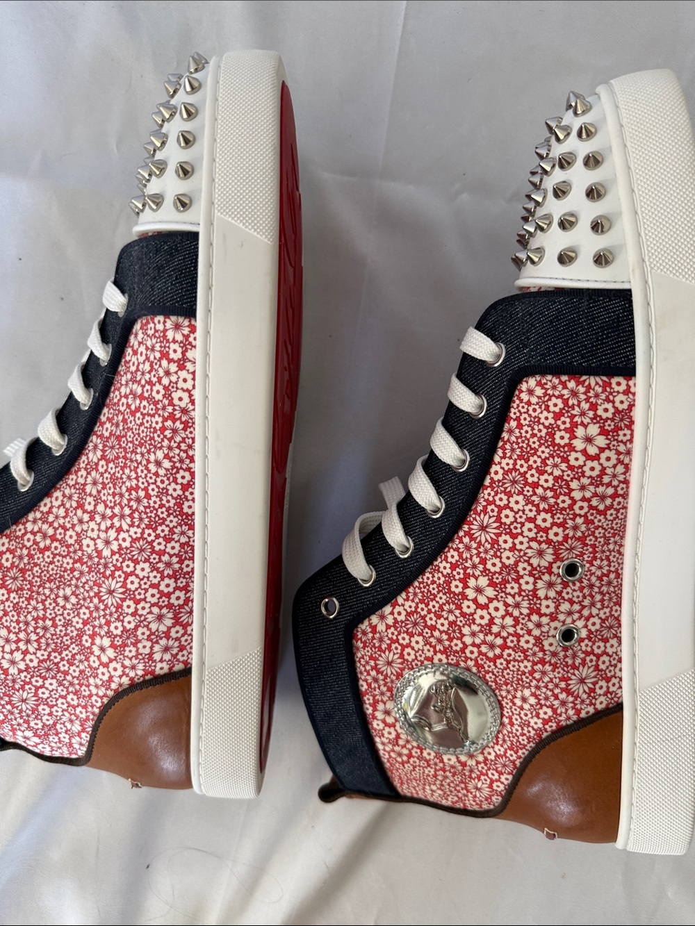 Christian Louboutin Lou Spikes Orlato Floral Studded High-Top Sneakers - Picture 11 of 16